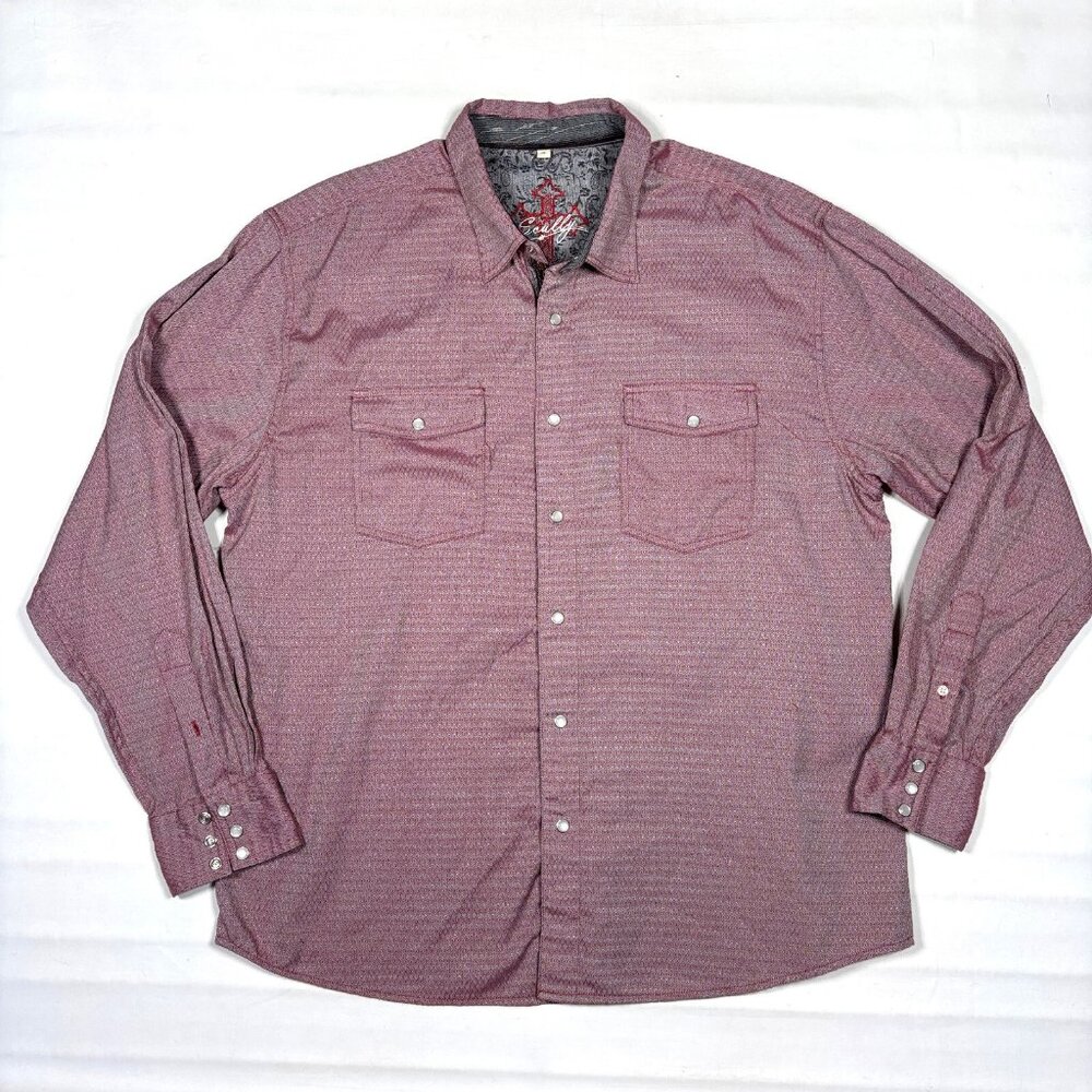 Scully Mens XL Red Pearl Snap Western Cowboy Shirt Flip Cuff Plaid Micropattern